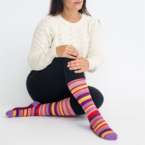 3 Pack - Compression Socks - Purple + Orange/Knee-High